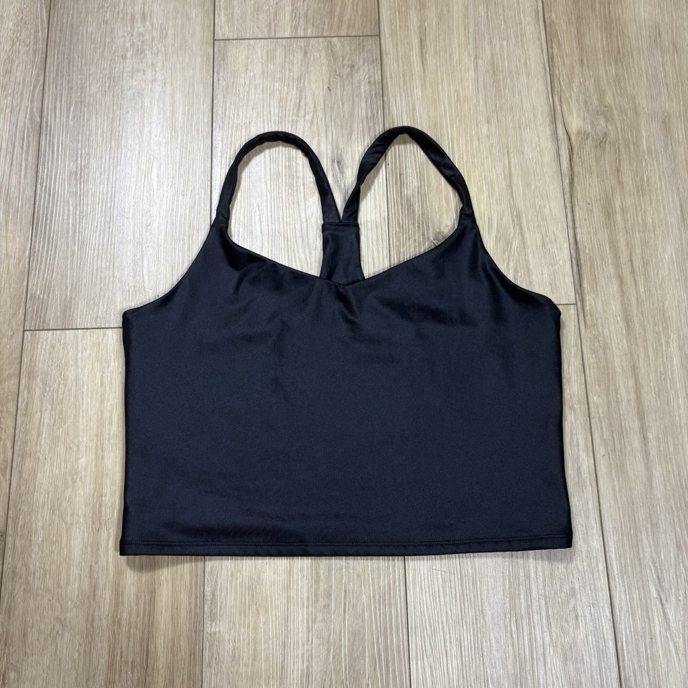 ABERCROMBIE & FITCH Black Shiny Cropped Racerback Cami‎ Tank Top - Size M
